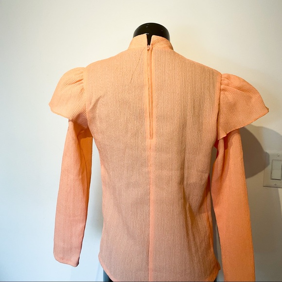 VINTAGE 60s Coral Ruffled Sleeve Blouse - Picture 2 of 11